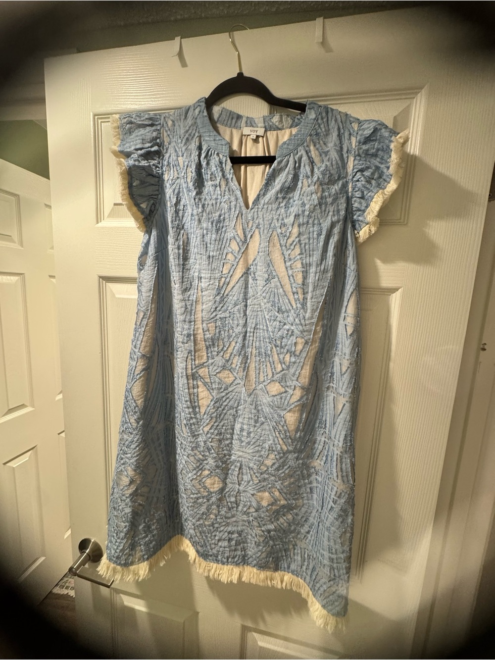 Light Blue & Cream Embroidered Cotton Dress